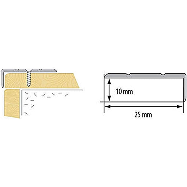 25 x 10mm Aluminium Step Edge Protector – Self Adhesive Anti Slip Stair Nosing