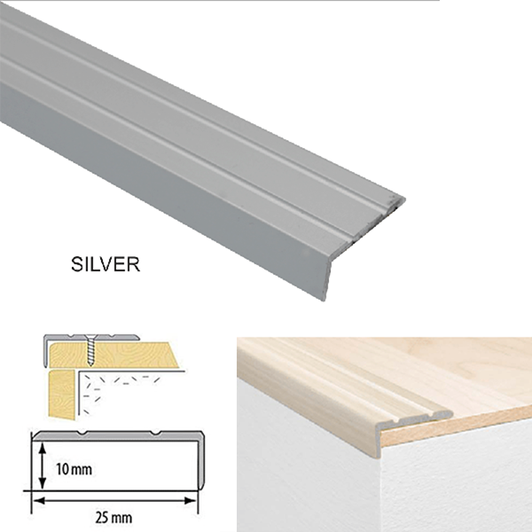 25 x 10mm Aluminium Step Edge Protector – Self Adhesive Anti Slip Stair Nosing