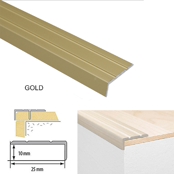 25 x 10mm Aluminium Step Edge Protector – Self Adhesive Anti Slip Stair Nosing
