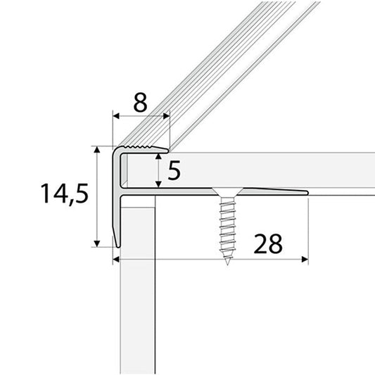 28 x 14.5mm Slim Aluminium Stair Nosing – Non Slip Edge Trim for Vinyl Flooring