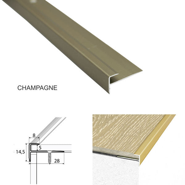 28 x 14.5mm Slim Aluminium Stair Nosing – Non Slip Edge Trim for Vinyl Flooring