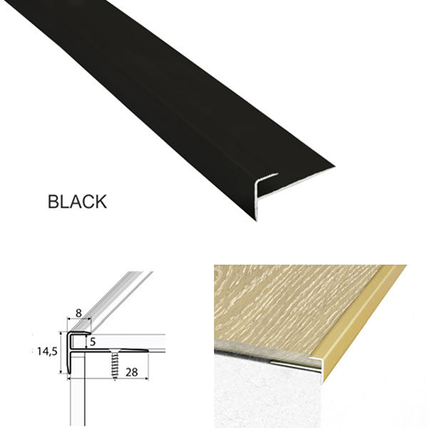 28 x 14.5mm Slim Aluminium Stair Nosing – Non Slip Edge Trim for Vinyl Flooring