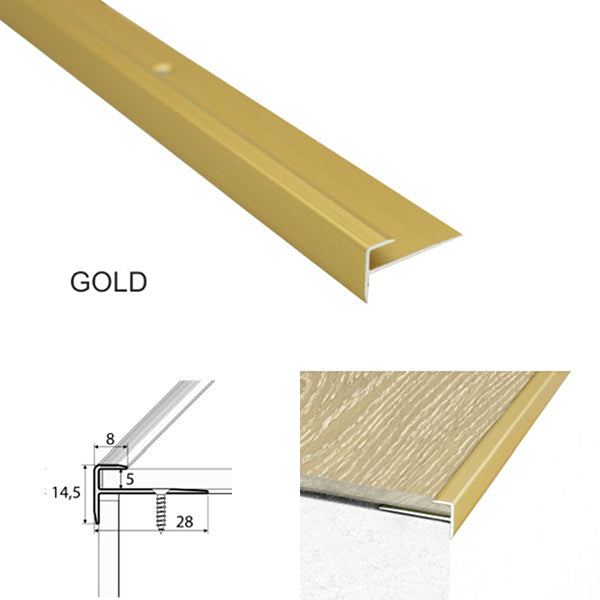 28 x 14.5mm Slim Aluminium Stair Nosing – Non Slip Edge Trim for Vinyl Flooring