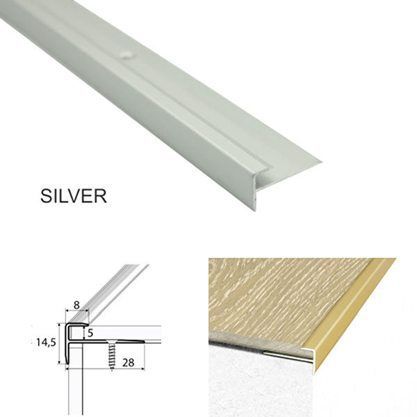 28 x 14.5mm Slim Aluminium Stair Nosing – Non Slip Edge Trim for Vinyl Flooring
