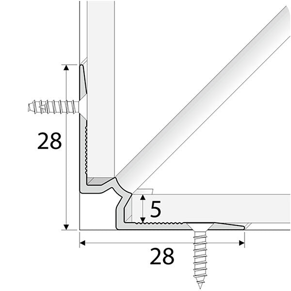28 x 28mm Aluminium Inner Corner Stair Nosing – Edge Trim for Click Vinyl Flooring
