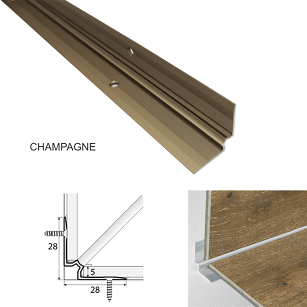 28 x 28mm Aluminium Inner Corner Stair Nosing – Edge Trim for Click Vinyl Flooring
