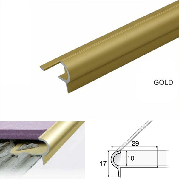 29 x 17 x 10mm Aluminium Stair Nosing – Anti Slip Edge Trim for Tiled Steps
