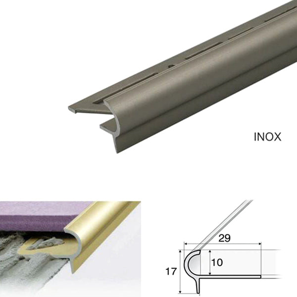 29 x 17 x 10mm Aluminium Stair Nosing – Anti Slip Edge Trim for Tiled Steps