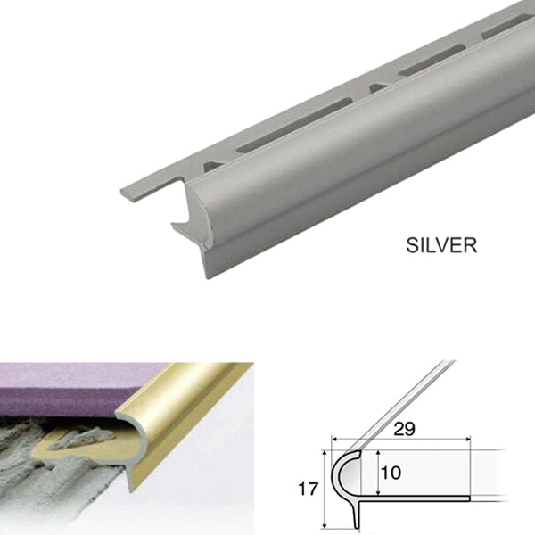 29 x 17 x 10mm Aluminium Stair Nosing – Anti Slip Edge Trim for Tiled Steps