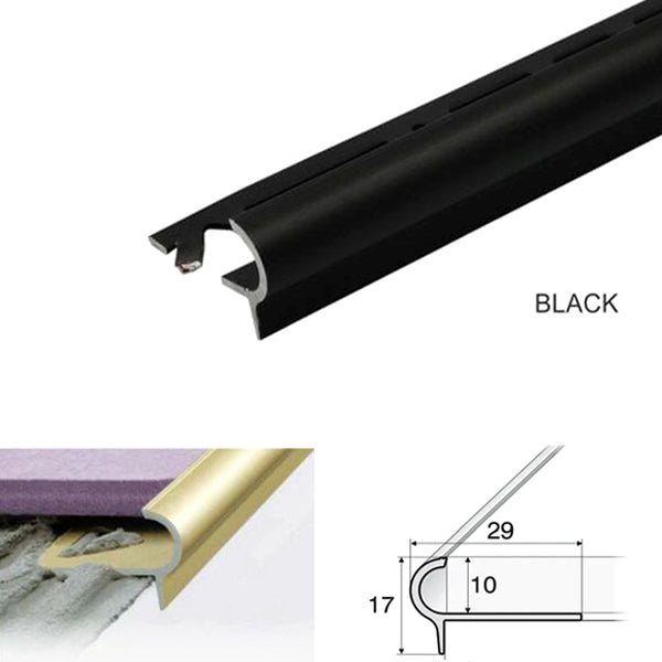 29 x 17 x 10mm Aluminium Stair Nosing – Anti Slip Edge Trim for Tiled Steps