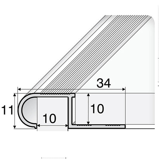 34 x 11 x 10mm Aluminium Anti Slip Stair Nosing – Edge Trim for Tiled Steps