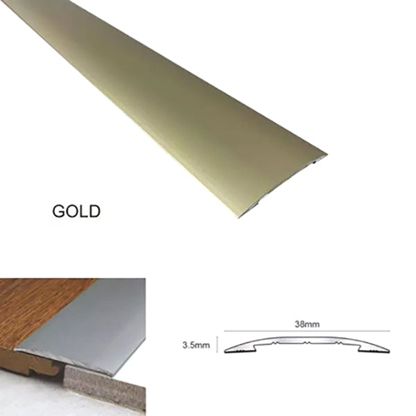 38mm Self Adhesive Aluminium Euro Cover Strip – Door Threshold Trim for Wood, Vinyl & Tile Floors