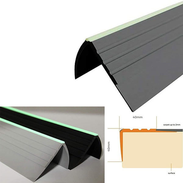 40 x 40mm PVC Bullnose Stair Nosing – Anti Slip Angled Step Edge with Grooved Grip