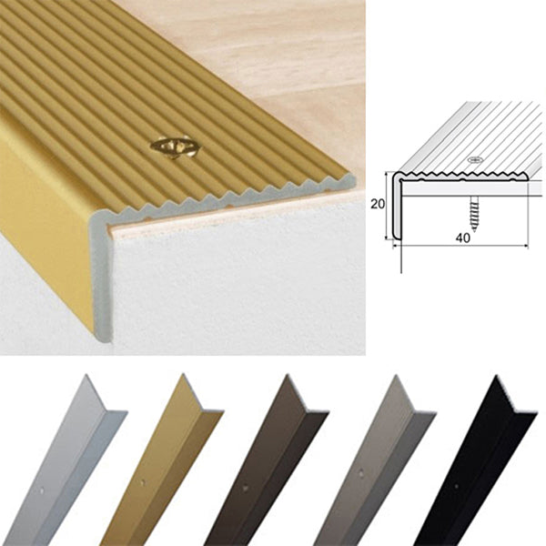 40 x 20mm Anodised Aluminium Stair Nosing – Anti Slip Edge Trim for Wooden Steps