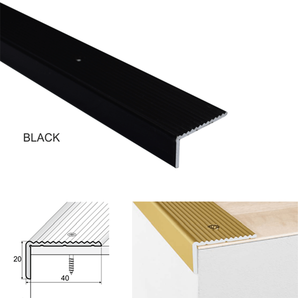 40 x 20mm Anodised Aluminium Stair Nosing – Anti Slip Edge Trim for Wooden Steps