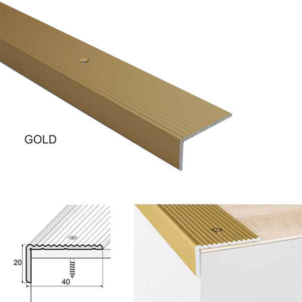 40 x 20mm Anodised Aluminium Stair Nosing – Anti Slip Edge Trim for Wooden Steps