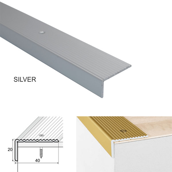 40 x 20mm Anodised Aluminium Stair Nosing – Anti Slip Edge Trim for Wooden Steps