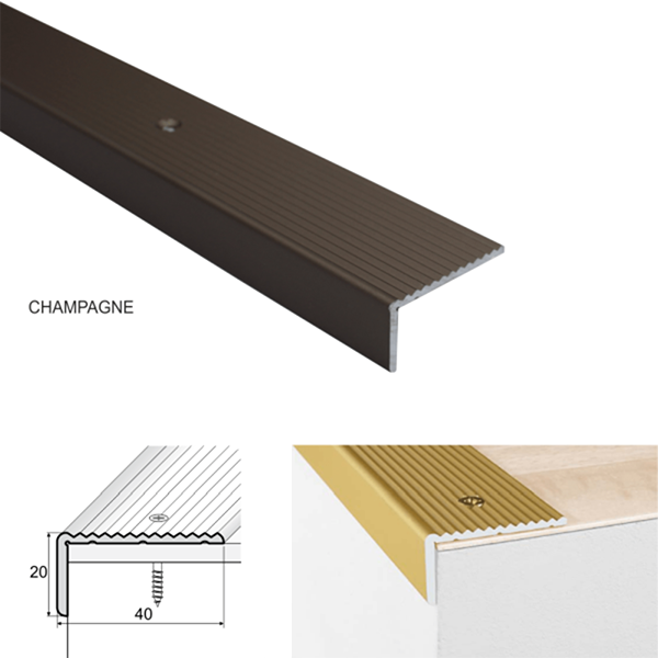40 x 20mm Anodised Aluminium Stair Nosing – Anti Slip Edge Trim for Wooden Steps