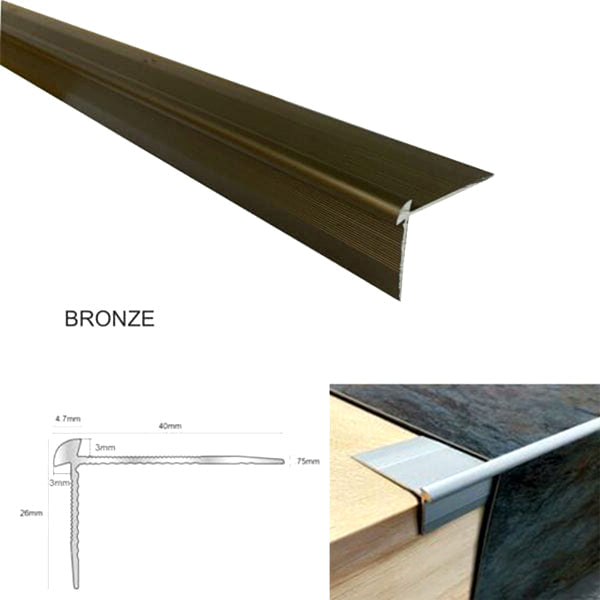 40 x 26mm Anodised Aluminium Stair Nosing – Edge Profile for 3mm LVT Flooring