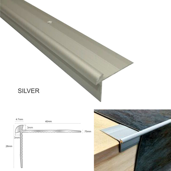 40 x 26mm Anodised Aluminium Stair Nosing – Edge Profile for 3mm LVT Flooring
