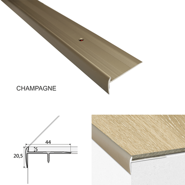 44 x 20.5mm Aluminium Stair Nosing – Screw Fix Edge Trim for Click Vinyl Floors