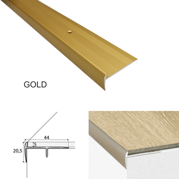44 x 20.5mm Aluminium Stair Nosing – Screw Fix Edge Trim for Click Vinyl Floors
