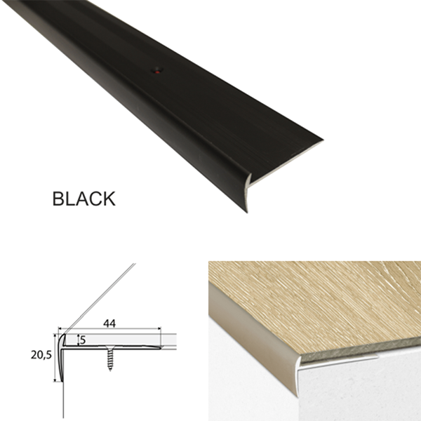 44 x 20.5mm Aluminium Stair Nosing – Screw Fix Edge Trim for Click Vinyl Floors