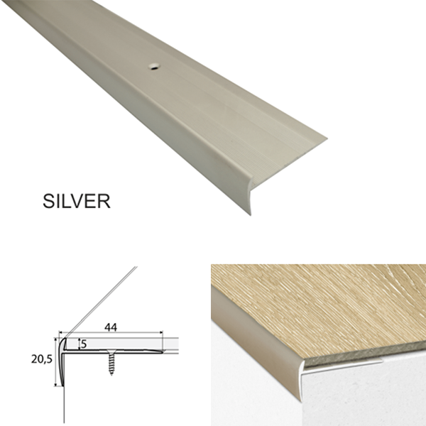 44 x 20.5mm Aluminium Stair Nosing – Screw Fix Edge Trim for Click Vinyl Floors