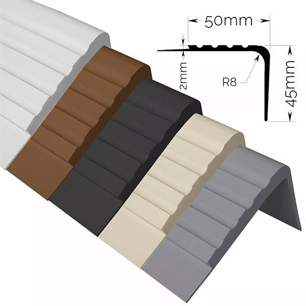 50 x 45mm PVC Rubber Stair Edge Protector – Anti Slip Stair Nosing Trim