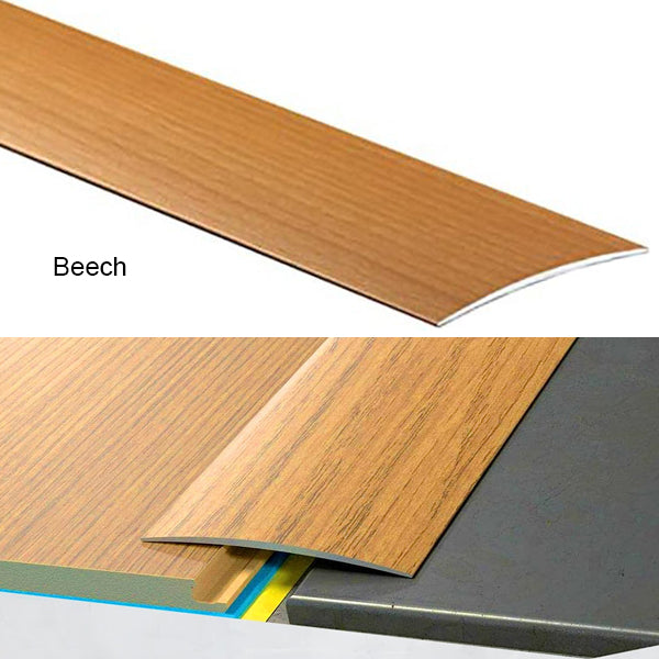 80mm Self Adhesive Aluminium Door Threshold – Wood Effect Floor Transition Strip