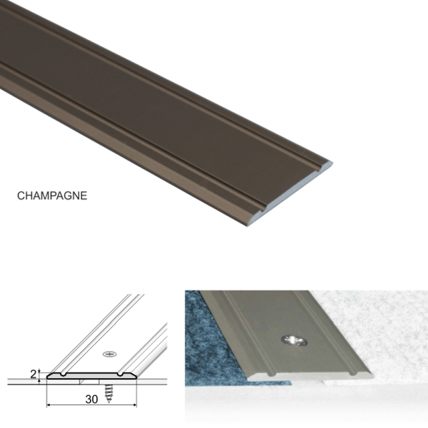 30mm Anodised Aluminium Flat Door Threshold Strip – Screw Fix Transition
