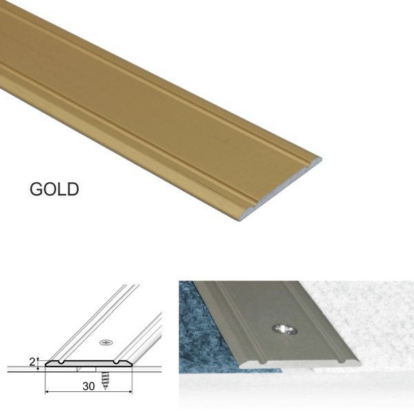 30mm Anodised Aluminium Flat Door Threshold Strip – Screw Fix Transition