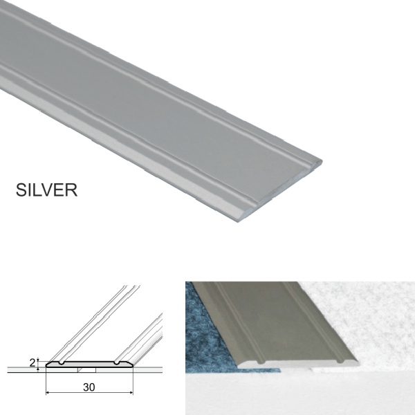 30mm Anodised Aluminium Flat Door Threshold Strip – Screw Fix Transition