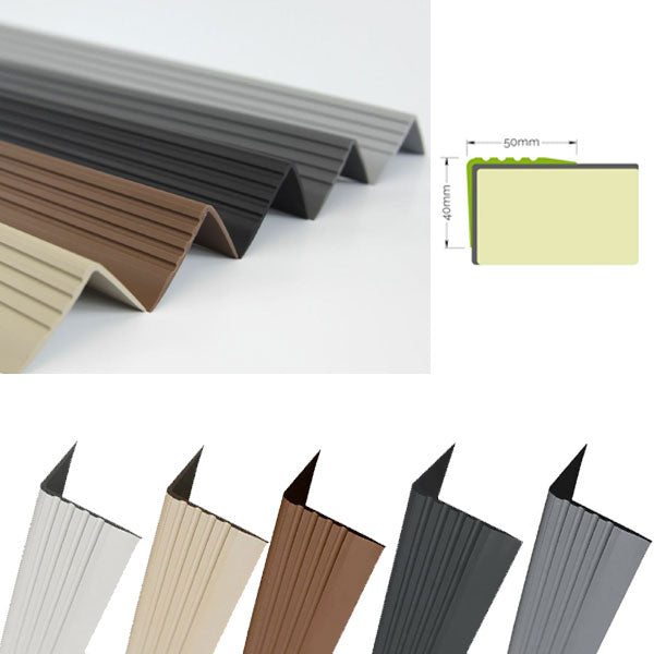 50 x 40mm Self Adhesive Bullnose Stair Nosing – Anti Slip PVC Rubber Edge Trim