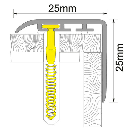 25 x 25mm Wood Effect UPVC Stair Nosing – Non Slip Edge Trim with Hidden Fixing