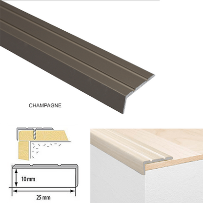 25 x 10mm Aluminium Step Edge Protector – Self Adhesive Anti Slip Stair Nosing
