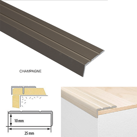 25 x 10mm Aluminium Step Edge Protector – Self Adhesive Anti Slip Stair Nosing