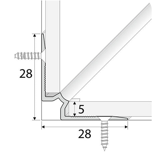 28 x 28mm Aluminium Inner Corner Stair Nosing – Edge Trim for Click Vinyl Flooring