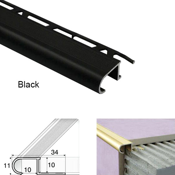 34 x 11 x 10mm Aluminium Anti Slip Stair Nosing – Edge Trim for Tiled Steps