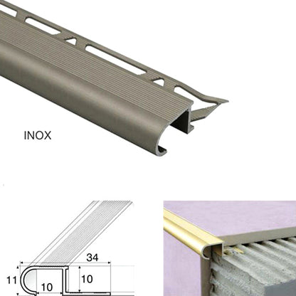 34 x 11 x 10mm Aluminium Anti Slip Stair Nosing – Edge Trim for Tiled Steps