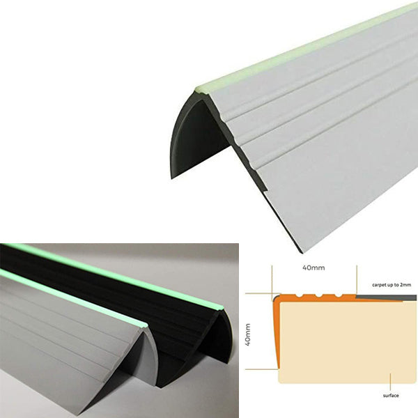 40 x 40mm PVC Bullnose Stair Nosing – Anti Slip Angled Step Edge with Grooved Grip