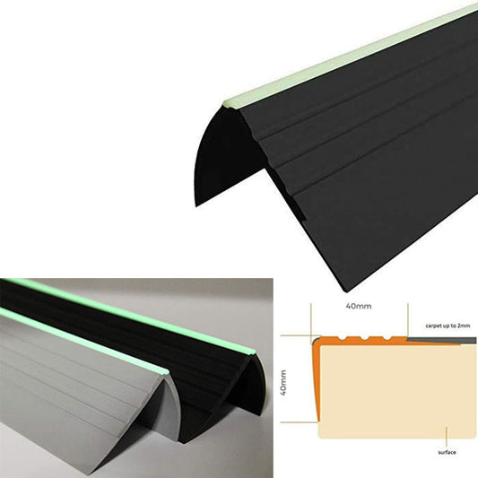 40 x 40mm PVC Bullnose Stair Nosing – Anti Slip Angled Step Edge with Grooved Grip
