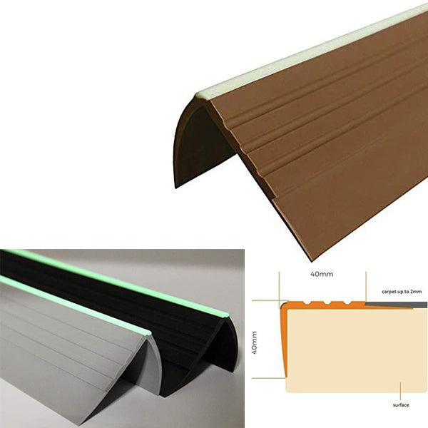 40 x 40mm PVC Bullnose Stair Nosing – Anti Slip Angled Step Edge with Grooved Grip