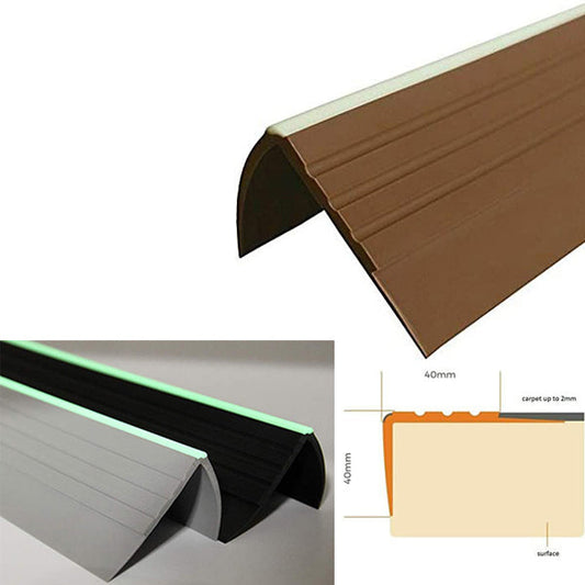 40 x 40mm PVC Bullnose Stair Nosing – Anti Slip Angled Step Edge with Grooved Grip