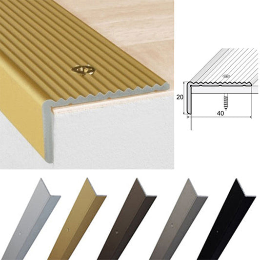 40 x 20mm Anodised Aluminium Stair Nosing – Anti Slip Edge Trim for Wooden Steps