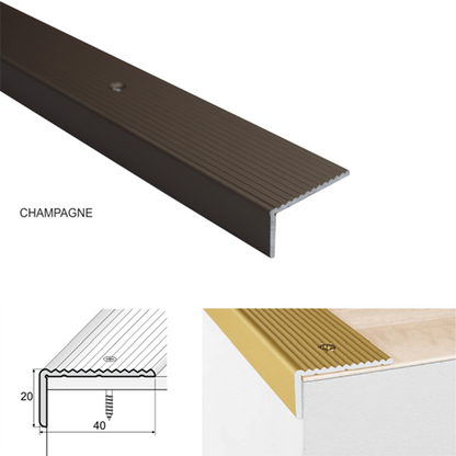 40 x 20mm Anodised Aluminium Stair Nosing – Anti Slip Edge Trim for Wooden Steps