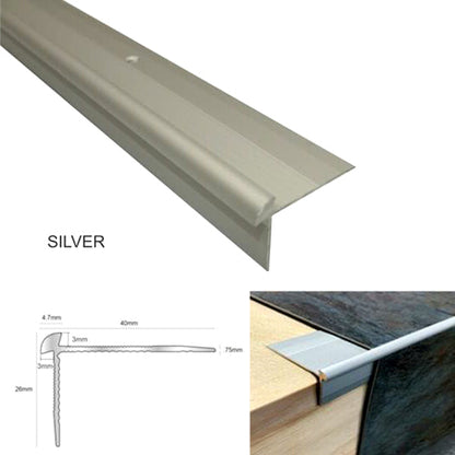 40 x 26mm Anodised Aluminium Stair Nosing – Edge Profile for 3mm LVT Flooring