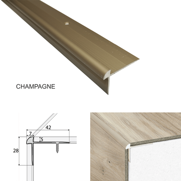 42 x 28mm Durable Aluminium Stair Nosing Edge Trim