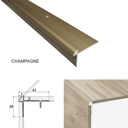 42 x 28mm Durable Aluminium Stair Nosing Edge Trim