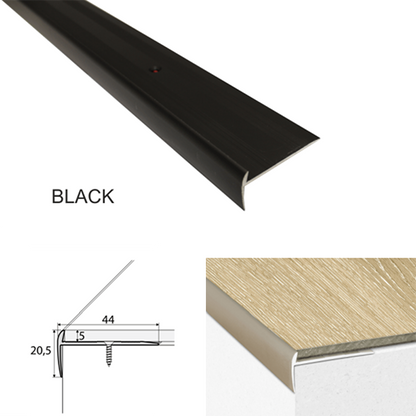 44 x 20.5mm Aluminium Stair Nosing – Screw Fix Edge Trim for Click Vinyl Floors